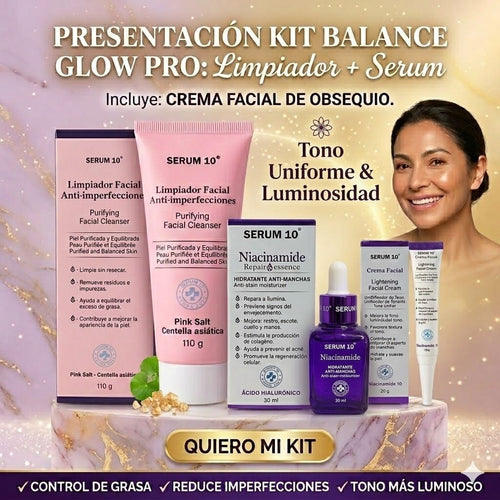 NUEVO KIT BALANCE GLOW PRO (LIMPIADOR + SERUM + OBSEQUIO)